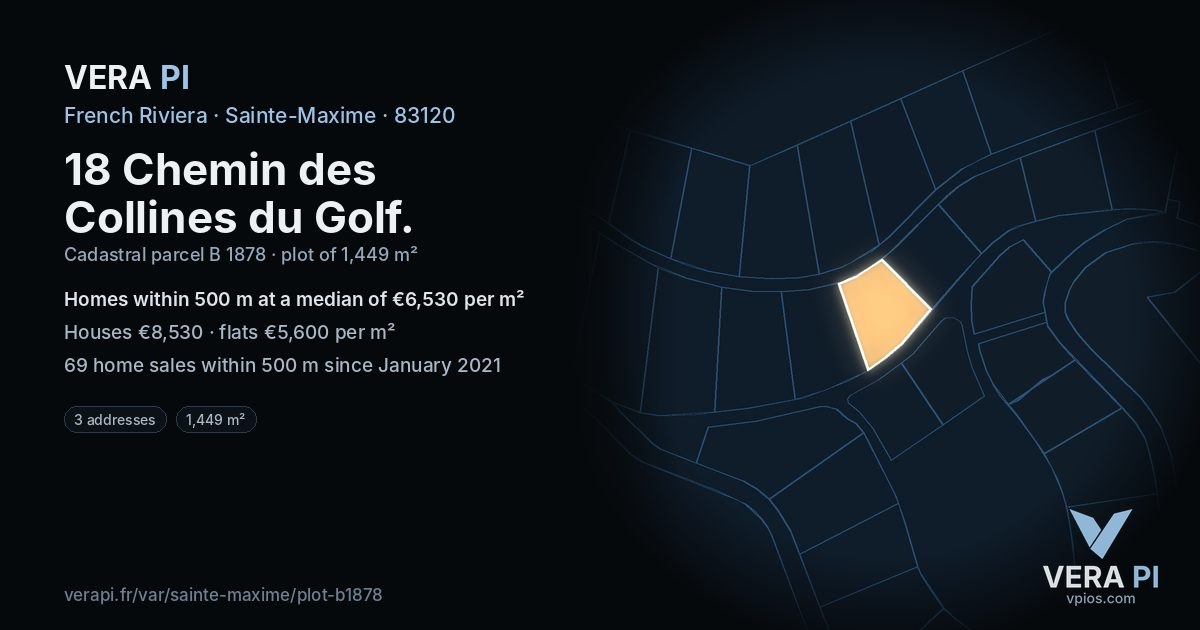 18 Chemin des Collines du Golf, Sainte-Maxime at night – the plot lit, the parcels around coloured by the prices near them