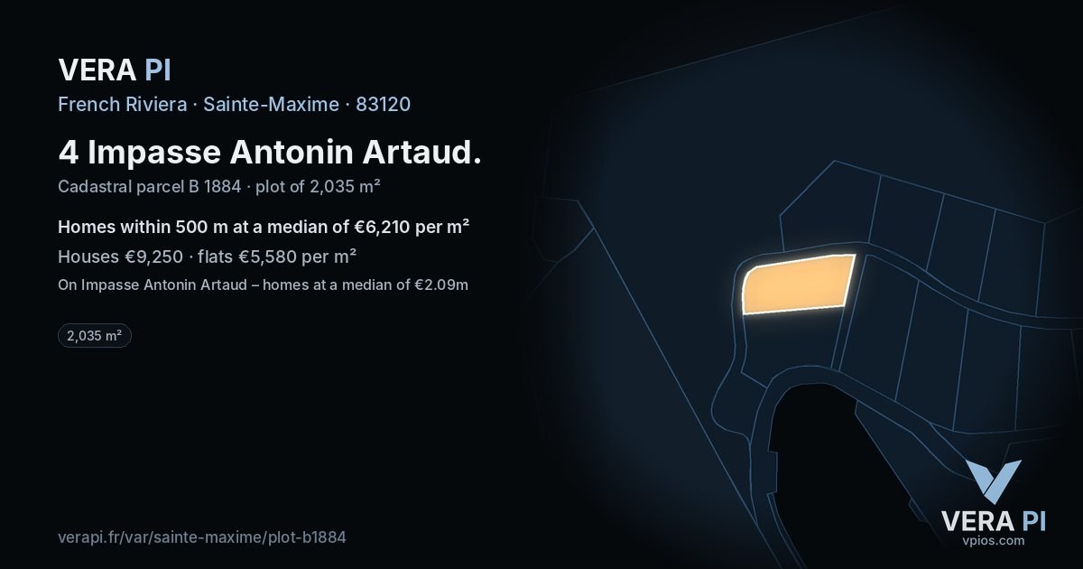 4 Impasse Antonin Artaud, Sainte-Maxime at night – the plot lit, the parcels around coloured by the prices near them