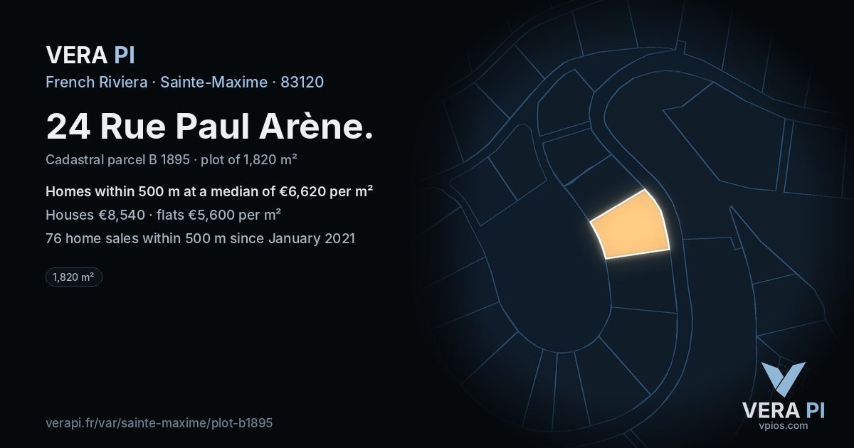 24 Rue Paul Arène, Sainte-Maxime at night – the plot lit, the parcels around coloured by the prices near them