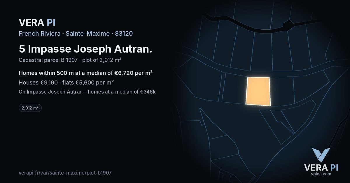 5 Impasse Joseph Autran, Sainte-Maxime at night – the plot lit, the parcels around coloured by the prices near them