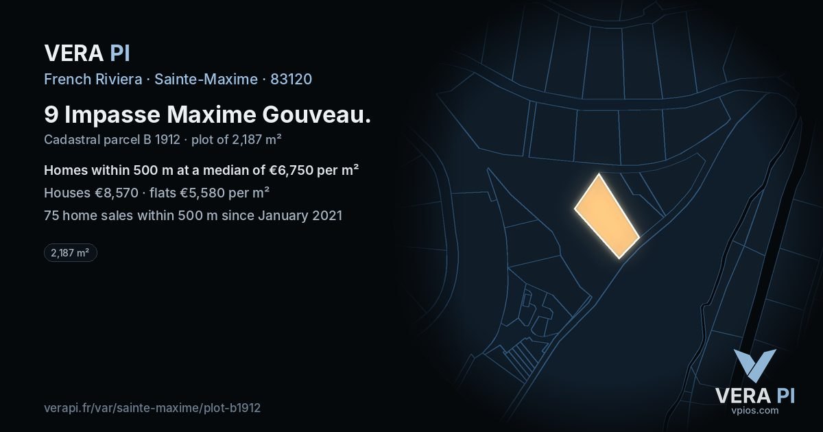 9 Impasse Maxime Gouveau, Sainte-Maxime at night – the plot lit, the parcels around coloured by the prices near them