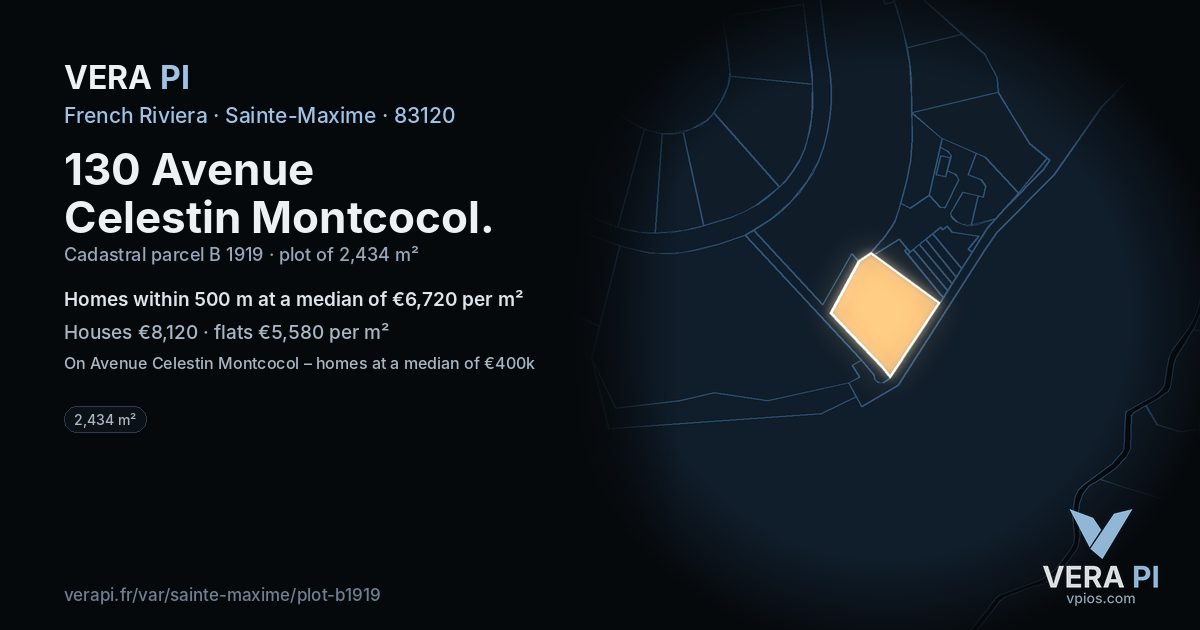130 Avenue Celestin Montcocol, Sainte-Maxime at night – the plot lit, the parcels around coloured by the prices near them