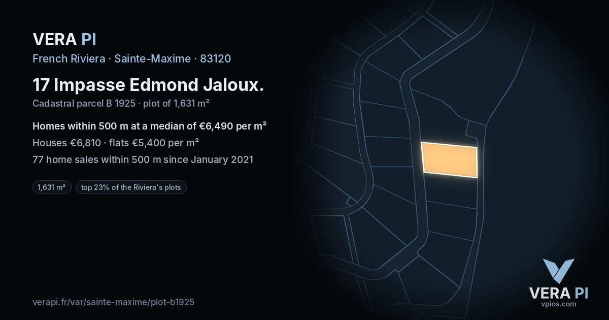 17 Impasse Edmond Jaloux, Sainte-Maxime at night – the plot lit, the parcels around coloured by the prices near them