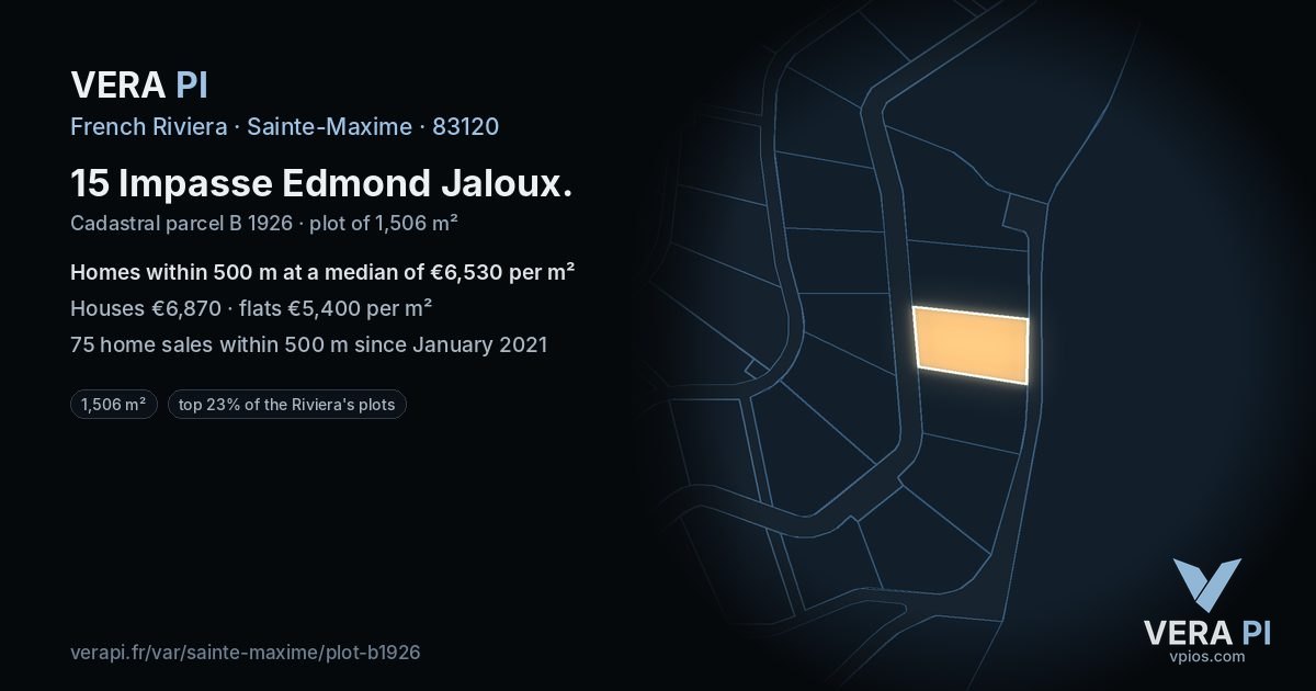 15 Impasse Edmond Jaloux, Sainte-Maxime at night – the plot lit, the parcels around coloured by the prices near them