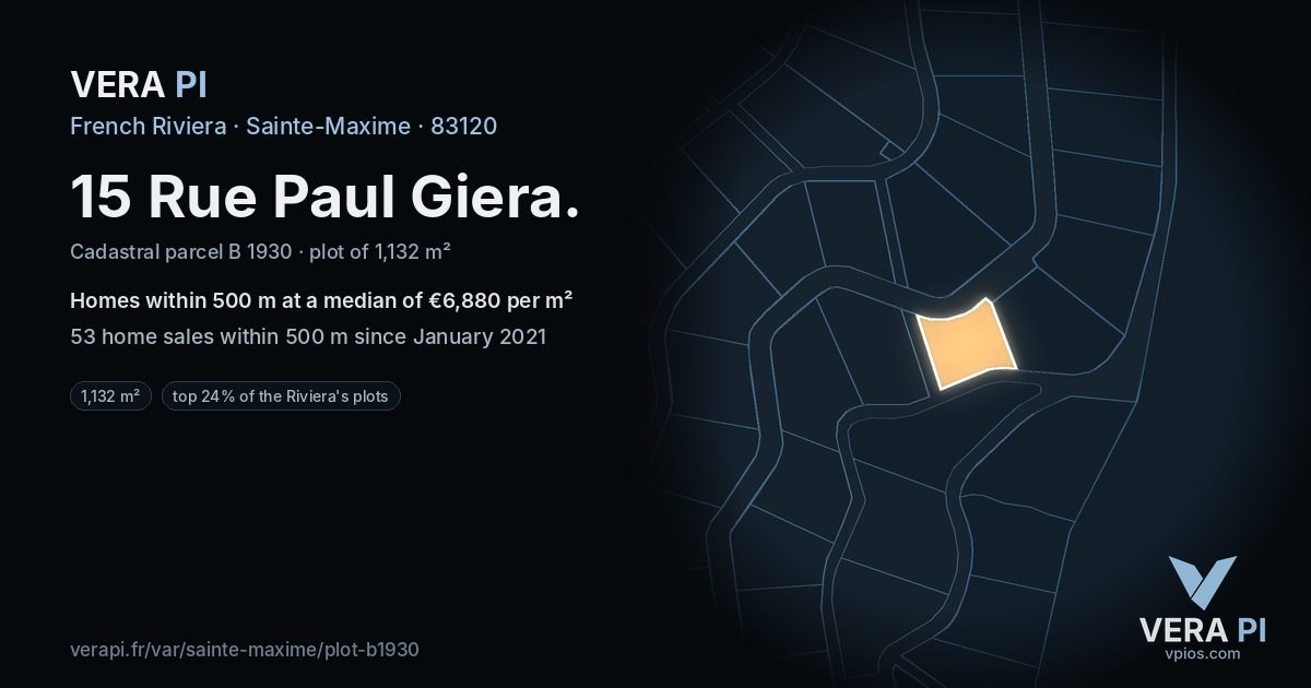 15 Rue Paul Giera, Sainte-Maxime at night – the plot lit, the parcels around coloured by the prices near them