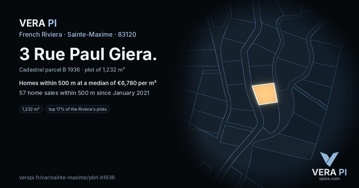 3 Rue Paul Giera, Sainte-Maxime at night – the plot lit, the parcels around coloured by the prices near them