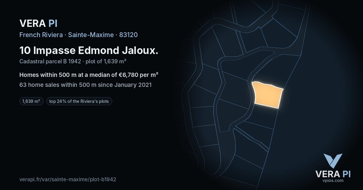 10 Impasse Edmond Jaloux, Sainte-Maxime at night – the plot lit, the parcels around coloured by the prices near them