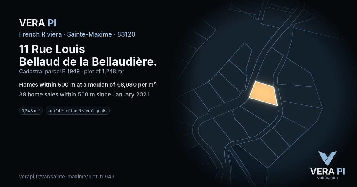 11 Rue Louis Bellaud de la Bellaudière, Sainte-Maxime at night – the plot lit, the parcels around coloured by the prices near them