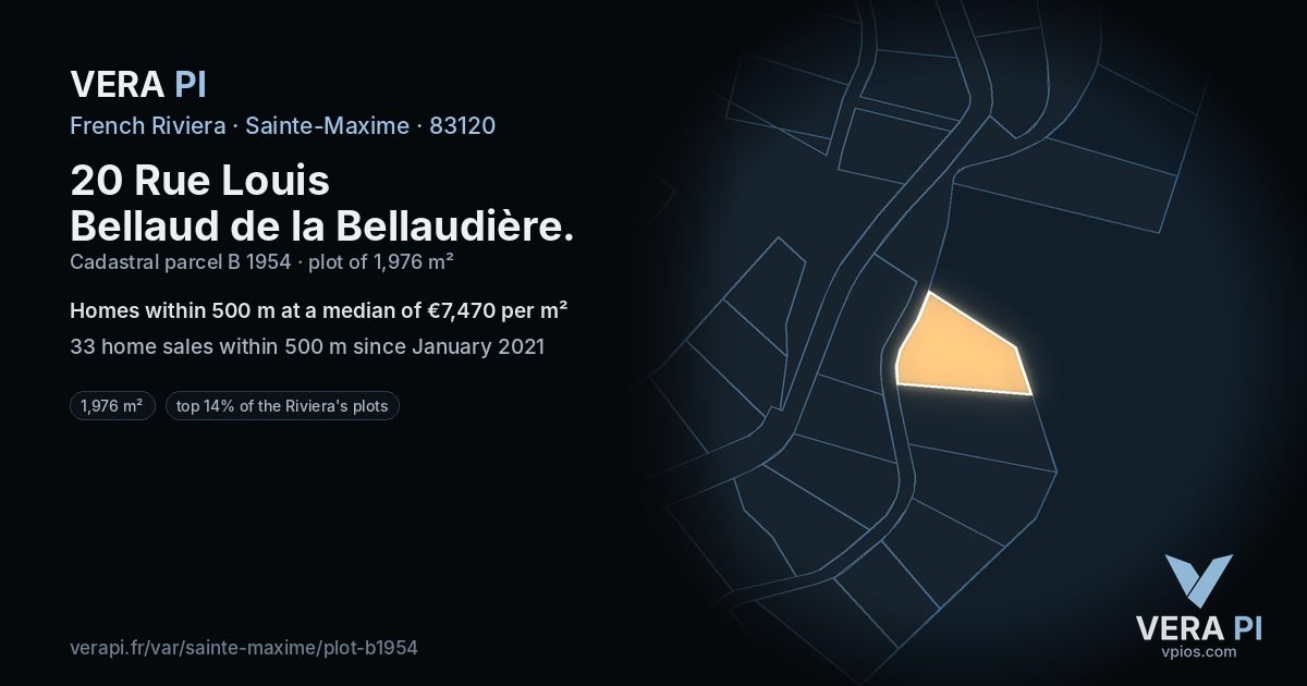 20 Rue Louis Bellaud de la Bellaudière, Sainte-Maxime at night – the plot lit, the parcels around coloured by the prices near them
