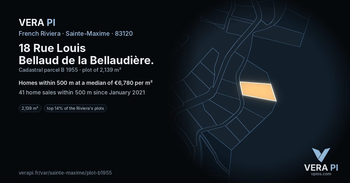 18 Rue Louis Bellaud de la Bellaudière, Sainte-Maxime at night – the plot lit, the parcels around coloured by the prices near them
