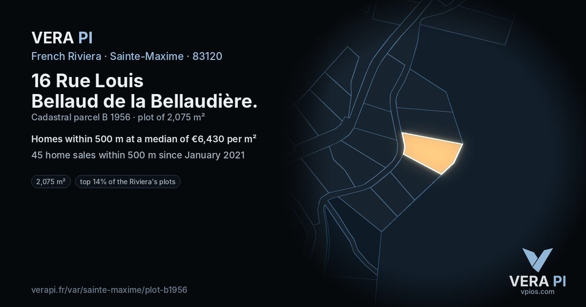 16 Rue Louis Bellaud de la Bellaudière, Sainte-Maxime at night – the plot lit, the parcels around coloured by the prices near them