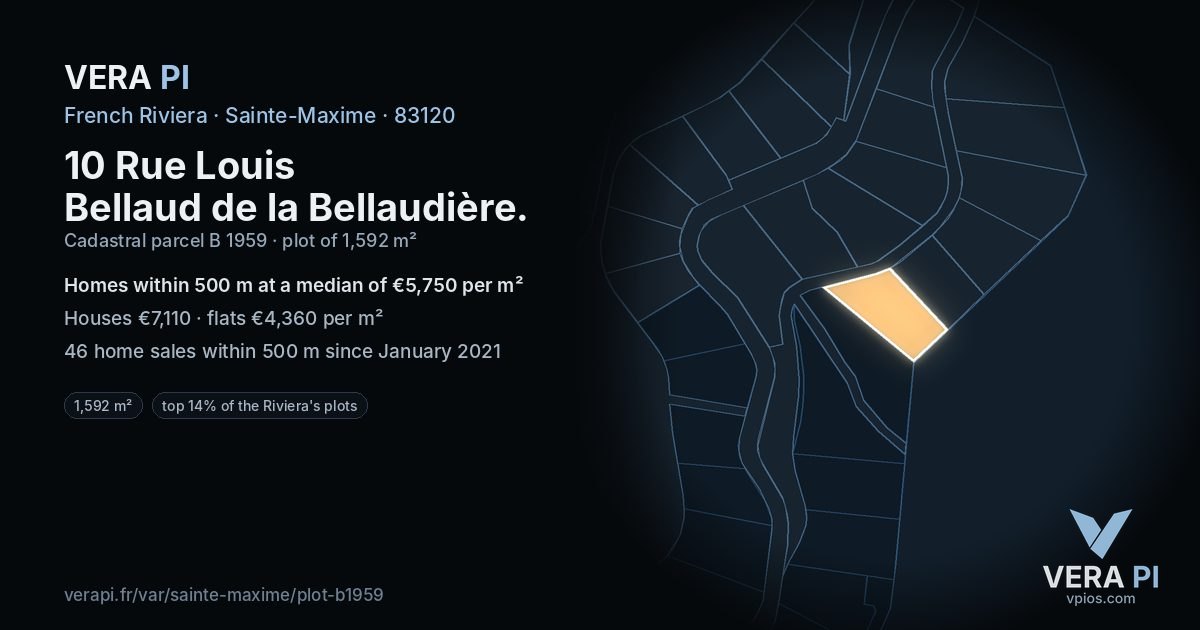 10 Rue Louis Bellaud de la Bellaudière, Sainte-Maxime at night – the plot lit, the parcels around coloured by the prices near them