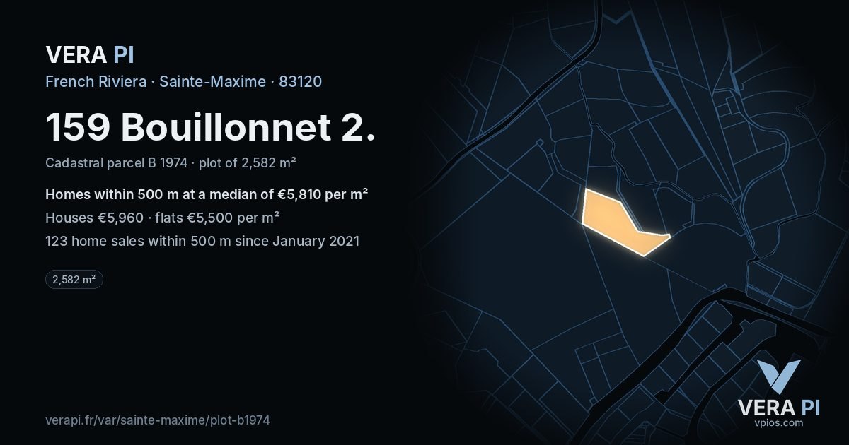 159 Bouillonnet 2, Sainte-Maxime at night – the plot lit, the parcels around coloured by the prices near them