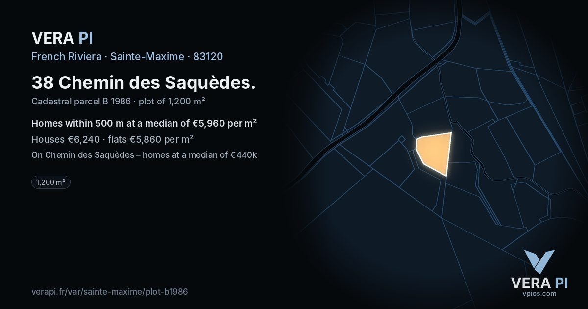 38 Chemin des Saquèdes, Sainte-Maxime at night – the plot lit, the parcels around coloured by the prices near them