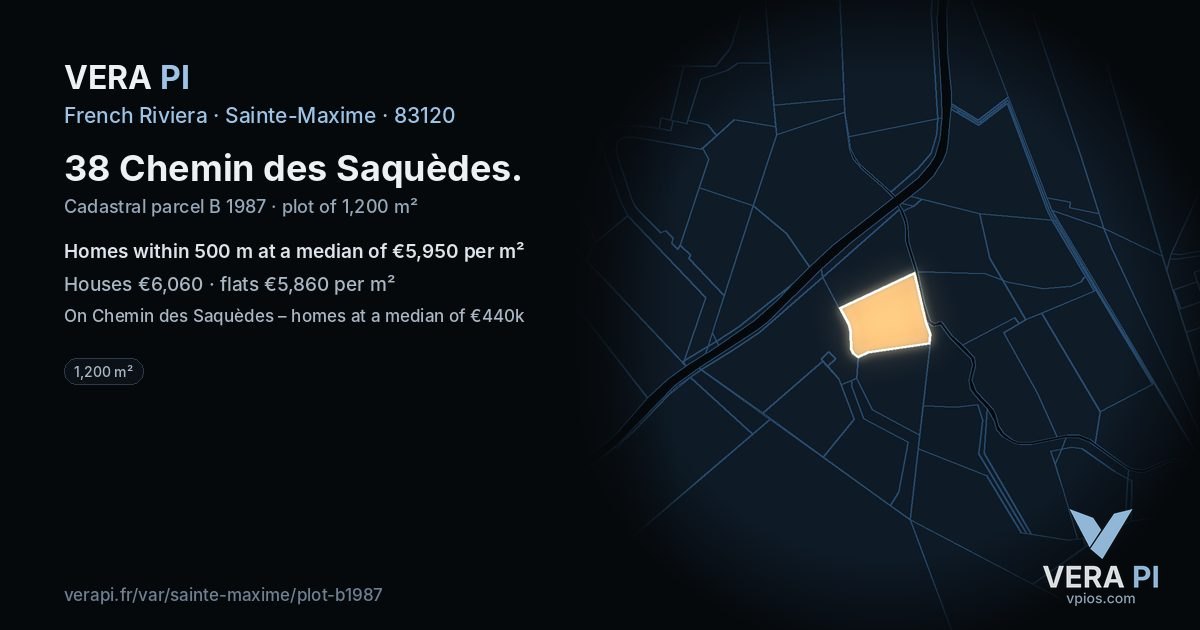 38 Chemin des Saquèdes, Sainte-Maxime at night – the plot lit, the parcels around coloured by the prices near them