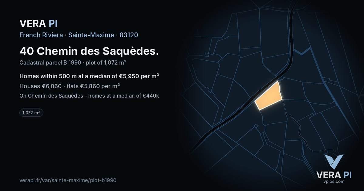40 Chemin des Saquèdes, Sainte-Maxime at night – the plot lit, the parcels around coloured by the prices near them