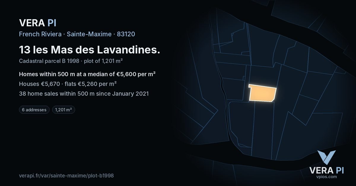13 les Mas des Lavandines, Sainte-Maxime at night – the plot lit, the parcels around coloured by the prices near them