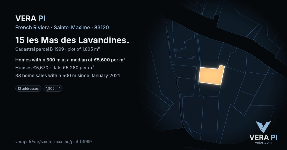 15 les Mas des Lavandines, Sainte-Maxime at night – the plot lit, the parcels around coloured by the prices near them