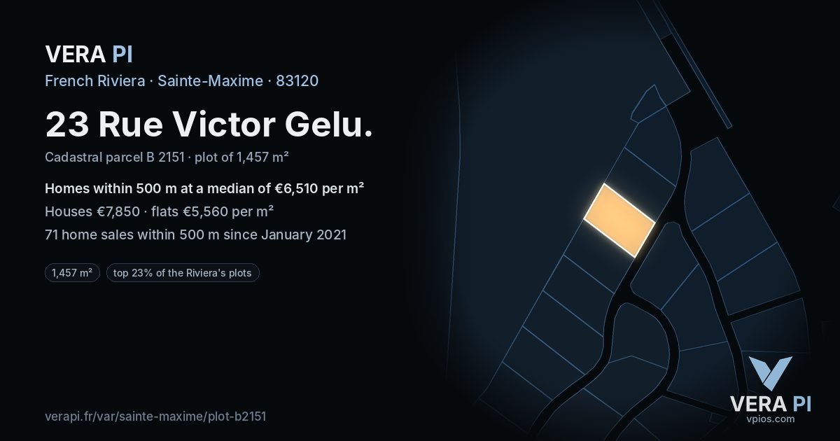 23 Rue Victor Gelu, Sainte-Maxime at night – the plot lit, the parcels around coloured by the prices near them