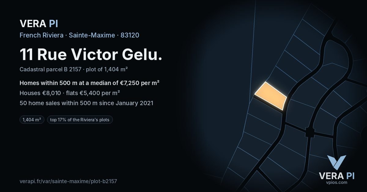 11 Rue Victor Gelu, Sainte-Maxime at night – the plot lit, the parcels around coloured by the prices near them