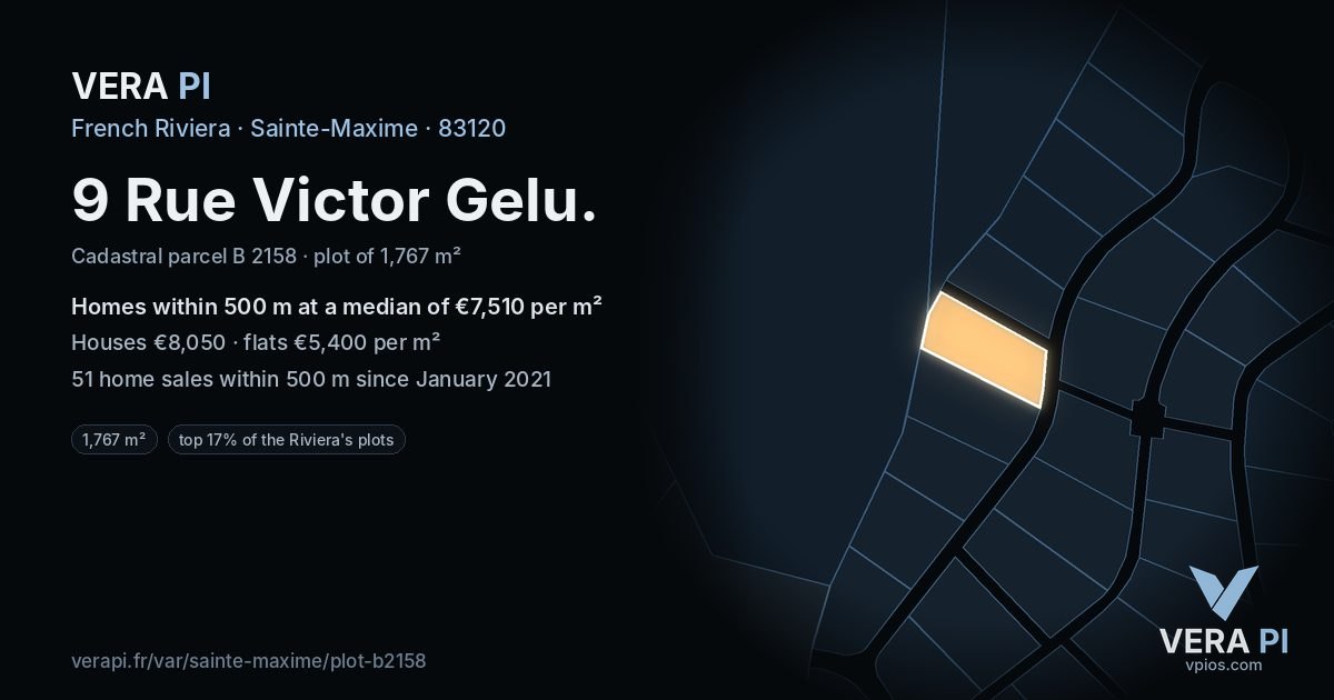 9 Rue Victor Gelu, Sainte-Maxime at night – the plot lit, the parcels around coloured by the prices near them