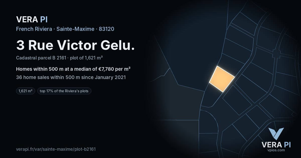3 Rue Victor Gelu, Sainte-Maxime at night – the plot lit, the parcels around coloured by the prices near them