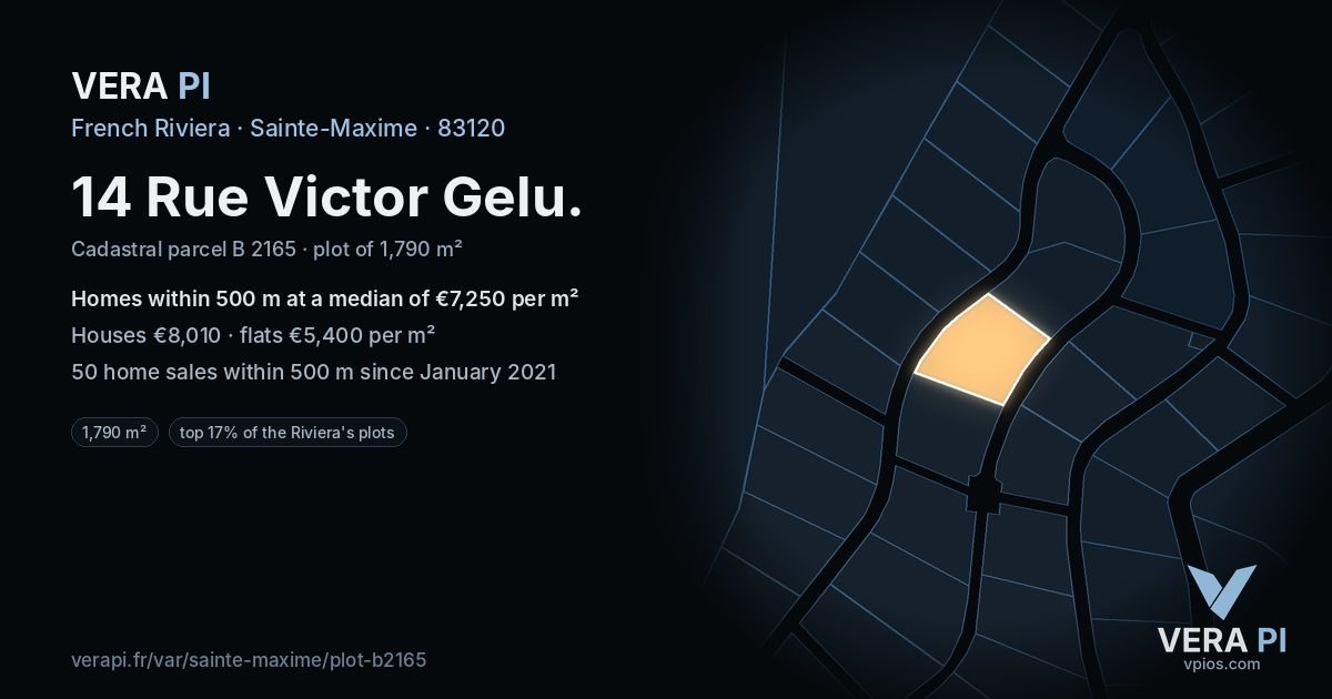 14 Rue Victor Gelu, Sainte-Maxime at night – the plot lit, the parcels around coloured by the prices near them
