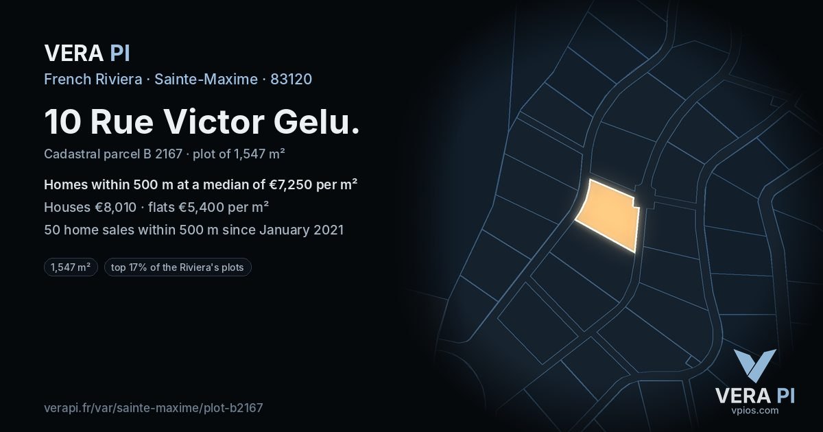 10 Rue Victor Gelu, Sainte-Maxime at night – the plot lit, the parcels around coloured by the prices near them