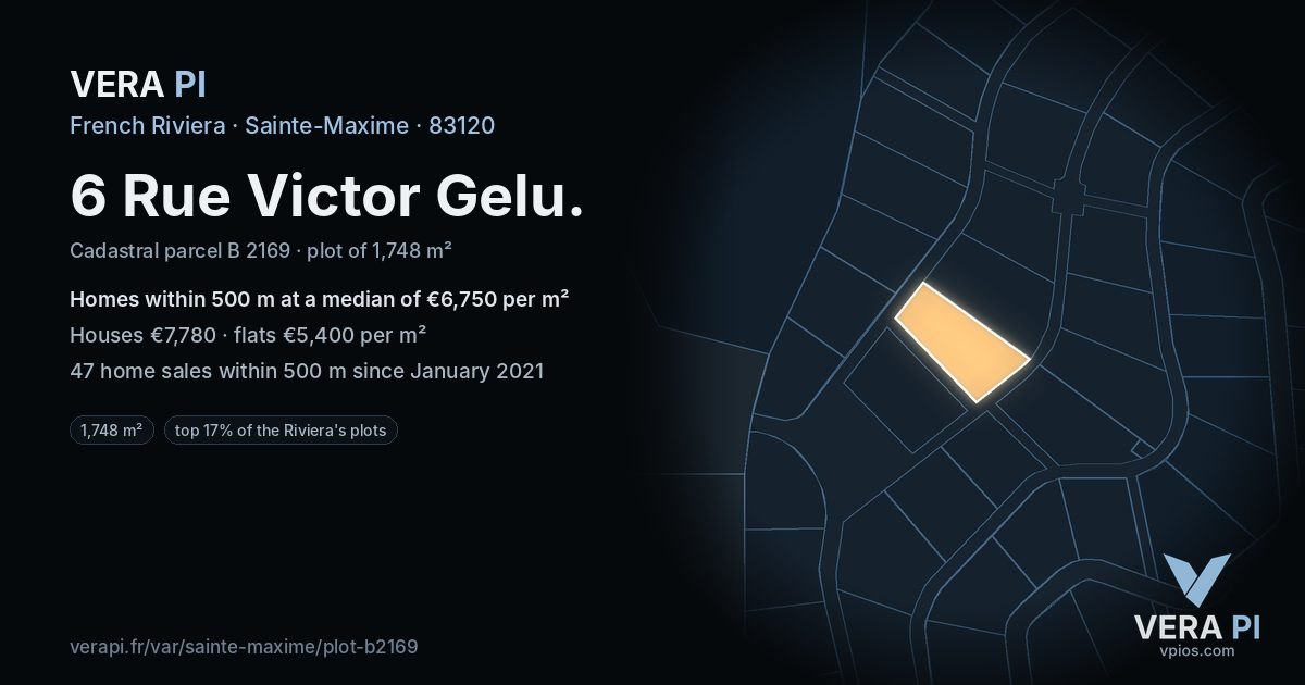 6 Rue Victor Gelu, Sainte-Maxime at night – the plot lit, the parcels around coloured by the prices near them