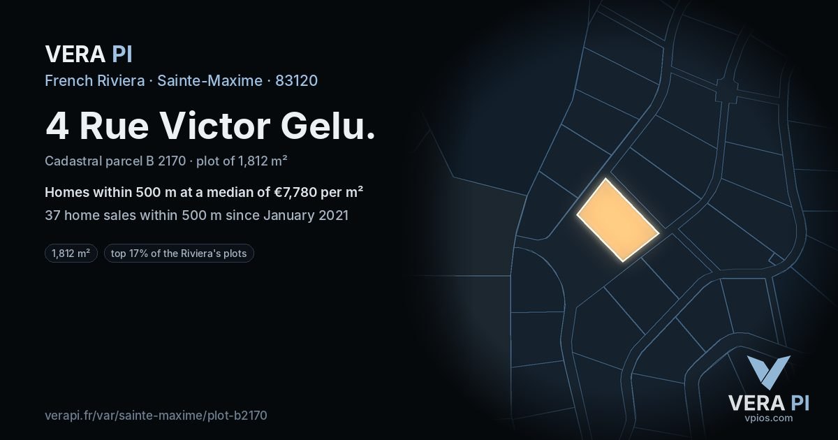 4 Rue Victor Gelu, Sainte-Maxime at night – the plot lit, the parcels around coloured by the prices near them