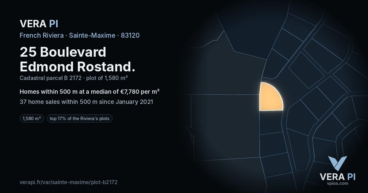 25 Boulevard Edmond Rostand, Sainte-Maxime at night – the plot lit, the parcels around coloured by the prices near them