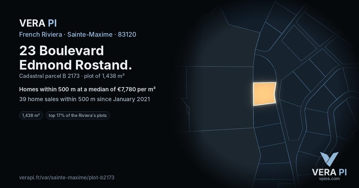 23 Boulevard Edmond Rostand, Sainte-Maxime at night – the plot lit, the parcels around coloured by the prices near them