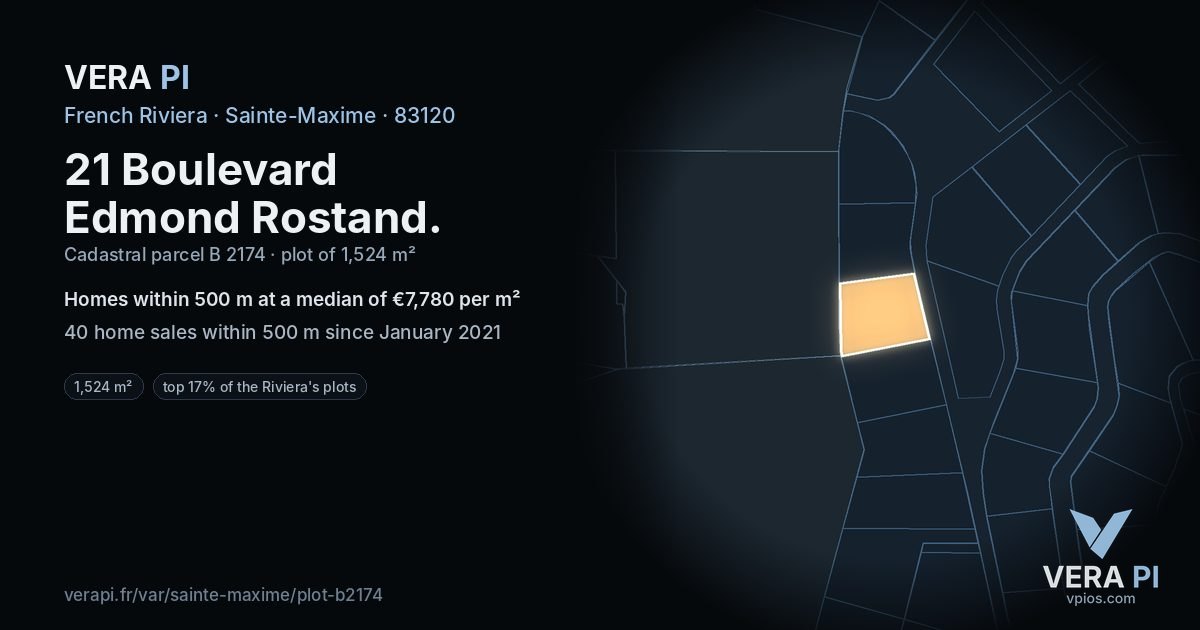 21 Boulevard Edmond Rostand, Sainte-Maxime at night – the plot lit, the parcels around coloured by the prices near them