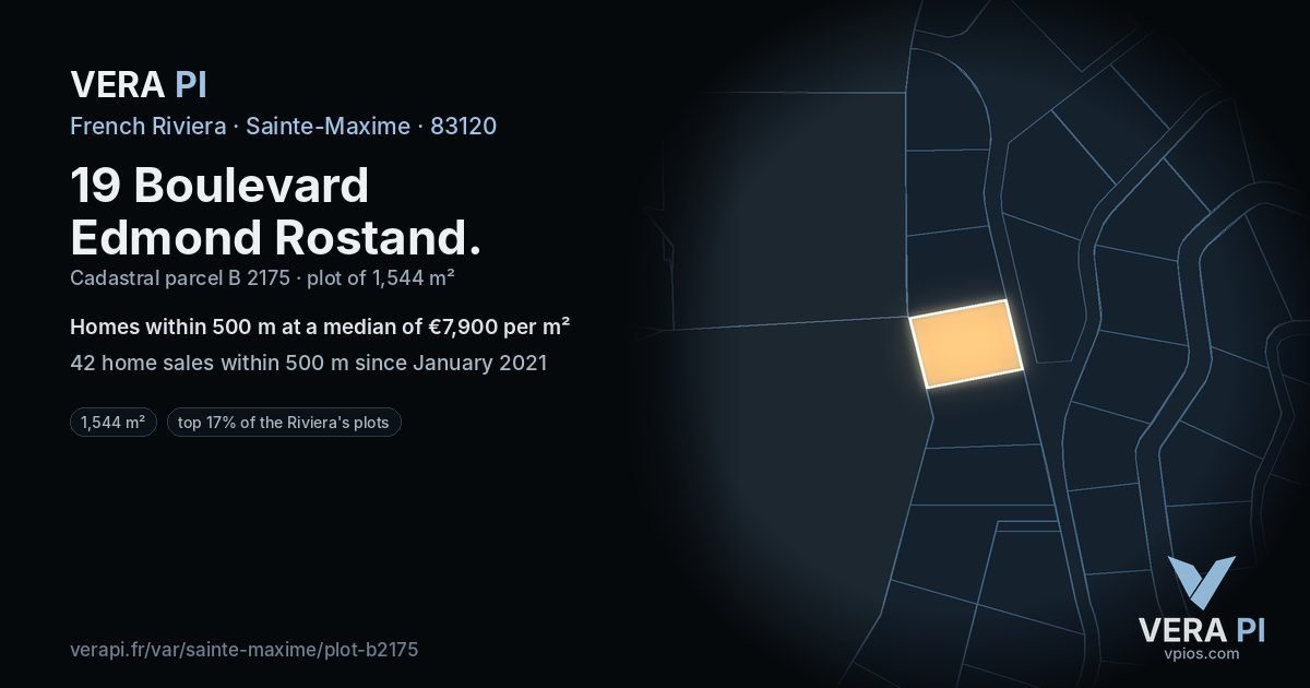 19 Boulevard Edmond Rostand, Sainte-Maxime at night – the plot lit, the parcels around coloured by the prices near them