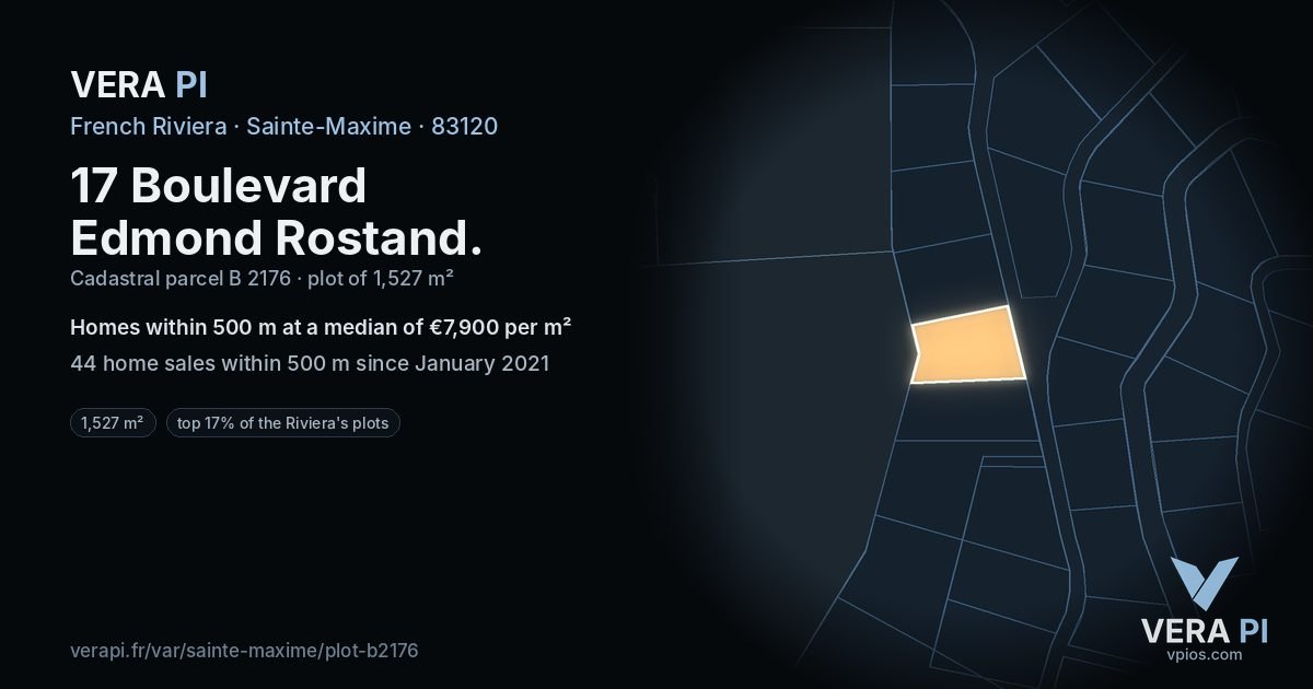 17 Boulevard Edmond Rostand, Sainte-Maxime at night – the plot lit, the parcels around coloured by the prices near them