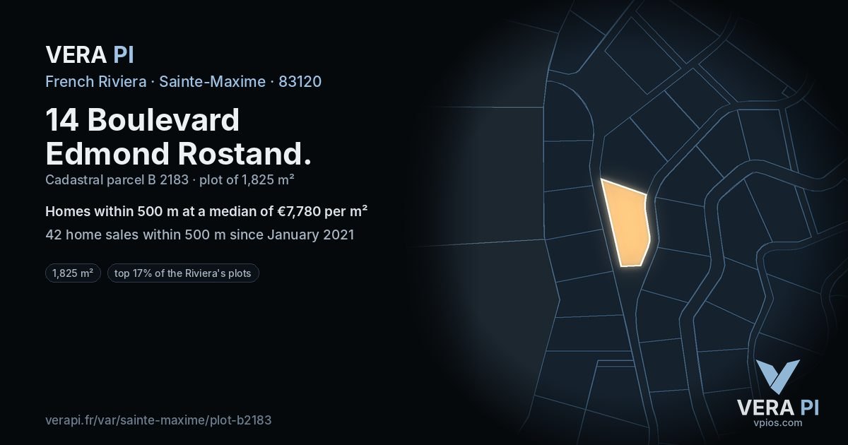 14 Boulevard Edmond Rostand, Sainte-Maxime at night – the plot lit, the parcels around coloured by the prices near them