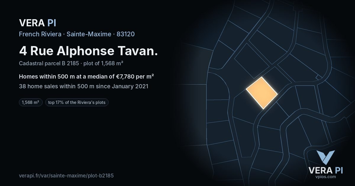 4 Rue Alphonse Tavan, Sainte-Maxime at night – the plot lit, the parcels around coloured by the prices near them
