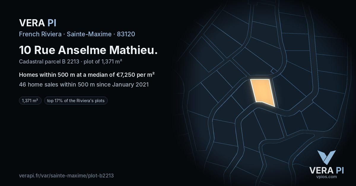 10 Rue Anselme Mathieu, Sainte-Maxime at night – the plot lit, the parcels around coloured by the prices near them