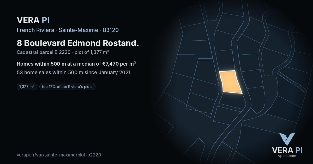 8 Boulevard Edmond Rostand, Sainte-Maxime at night – the plot lit, the parcels around coloured by the prices near them
