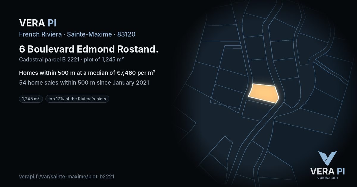 6 Boulevard Edmond Rostand, Sainte-Maxime at night – the plot lit, the parcels around coloured by the prices near them