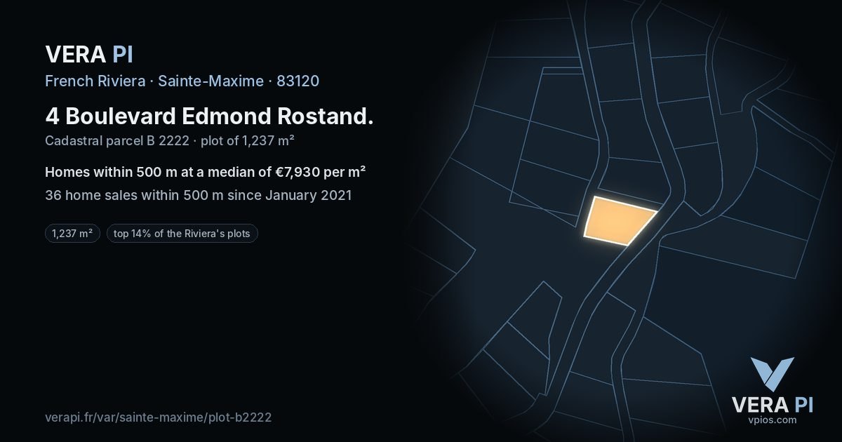 4 Boulevard Edmond Rostand, Sainte-Maxime at night – the plot lit, the parcels around coloured by the prices near them