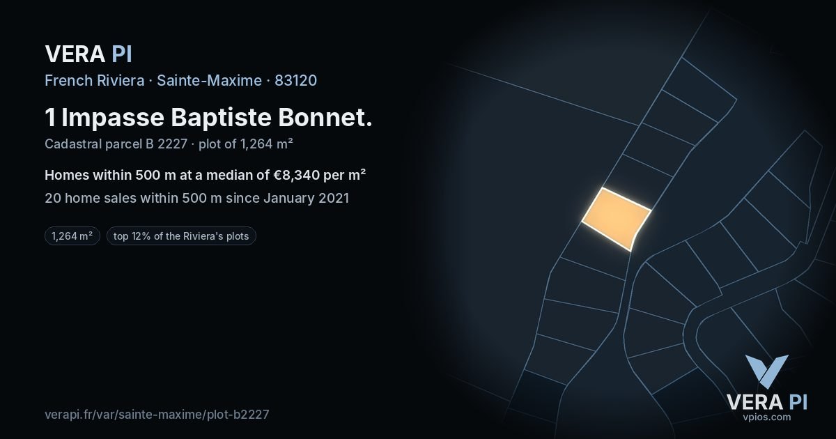 1 Impasse Baptiste Bonnet, Sainte-Maxime at night – the plot lit, the parcels around coloured by the prices near them