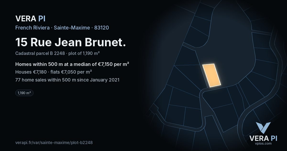 15 Rue Jean Brunet, Sainte-Maxime at night – the plot lit, the parcels around coloured by the prices near them