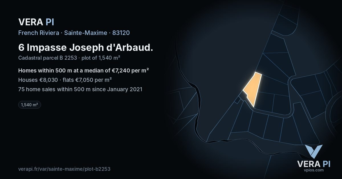 6 Impasse Joseph d'Arbaud, Sainte-Maxime at night – the plot lit, the parcels around coloured by the prices near them