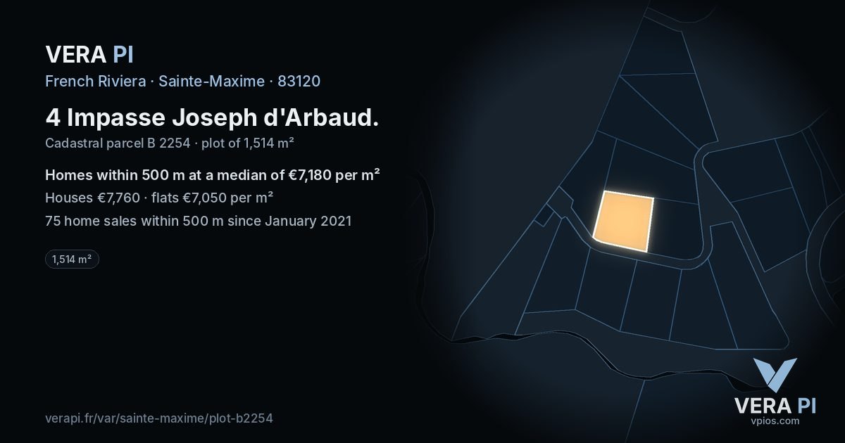 4 Impasse Joseph d'Arbaud, Sainte-Maxime at night – the plot lit, the parcels around coloured by the prices near them