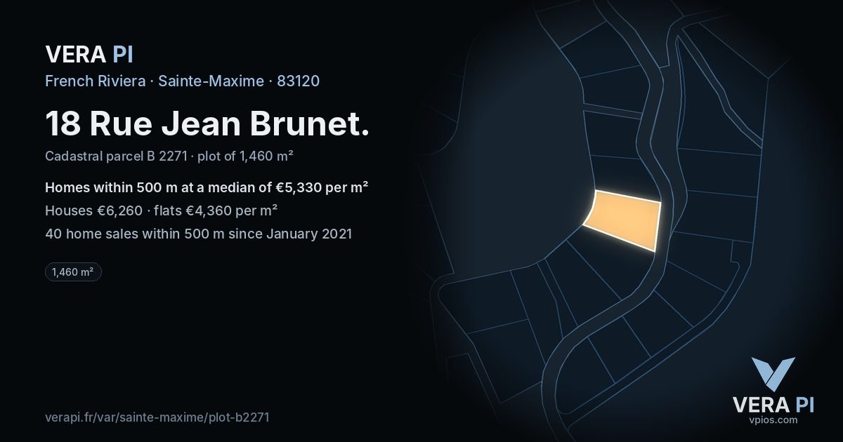 18 Rue Jean Brunet, Sainte-Maxime at night – the plot lit, the parcels around coloured by the prices near them
