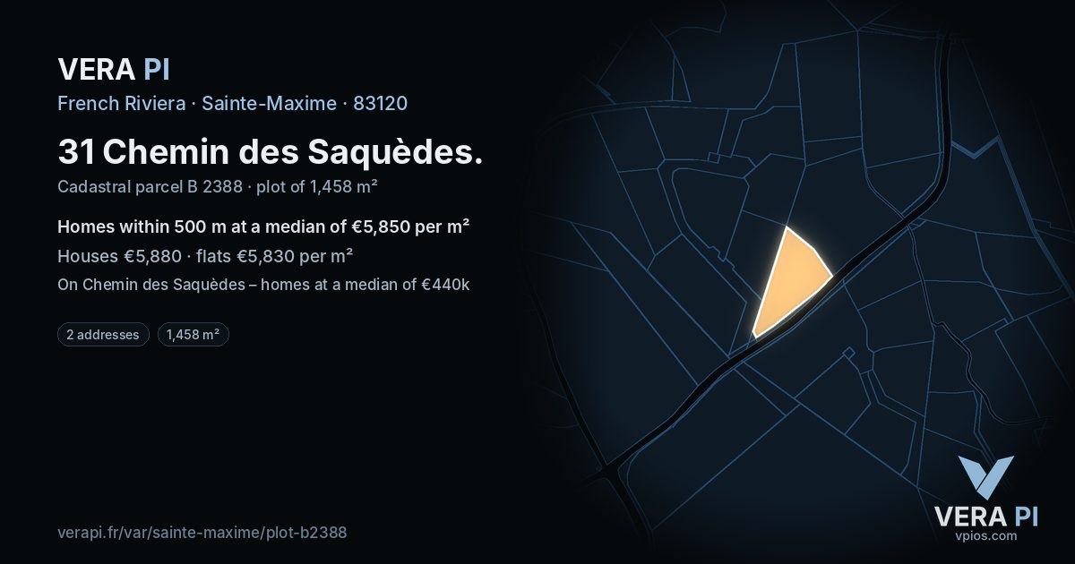 31 Chemin des Saquèdes, Sainte-Maxime at night – the plot lit, the parcels around coloured by the prices near them