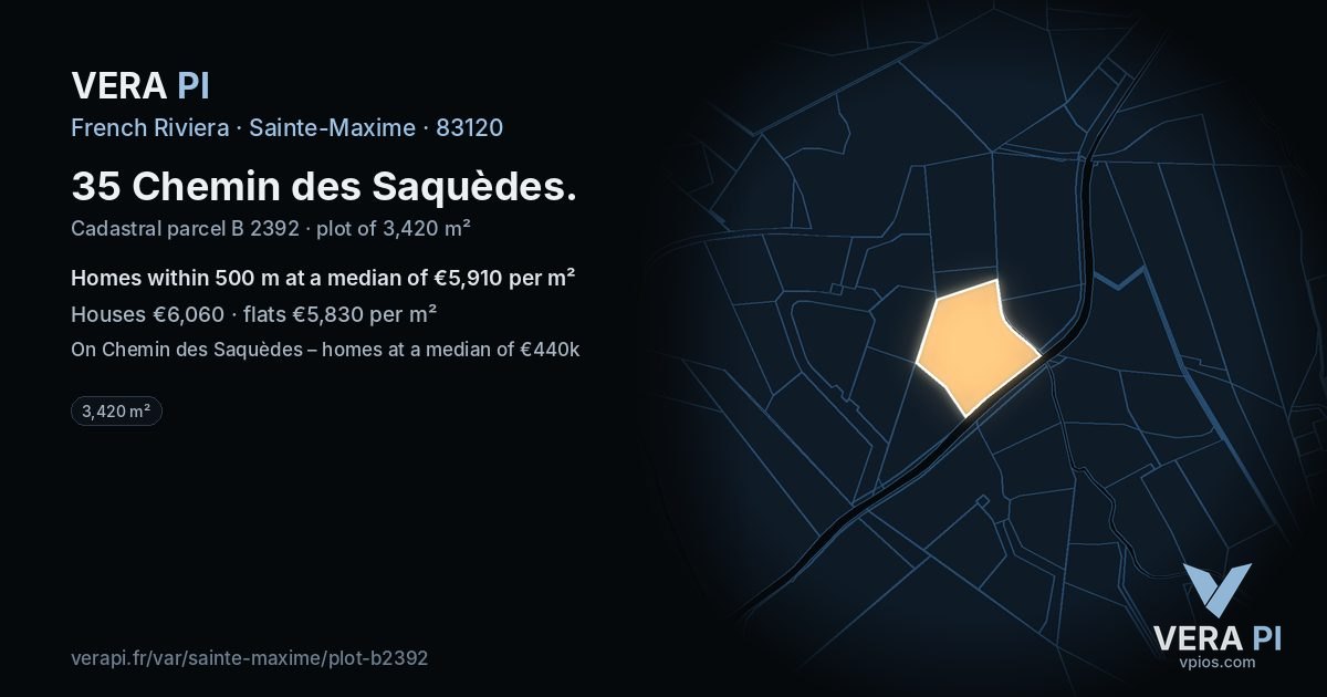 35 Chemin des Saquèdes, Sainte-Maxime at night – the plot lit, the parcels around coloured by the prices near them