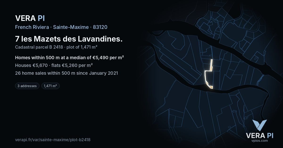 7 les Mazets des Lavandines, Sainte-Maxime at night – the plot lit, the parcels around coloured by the prices near them