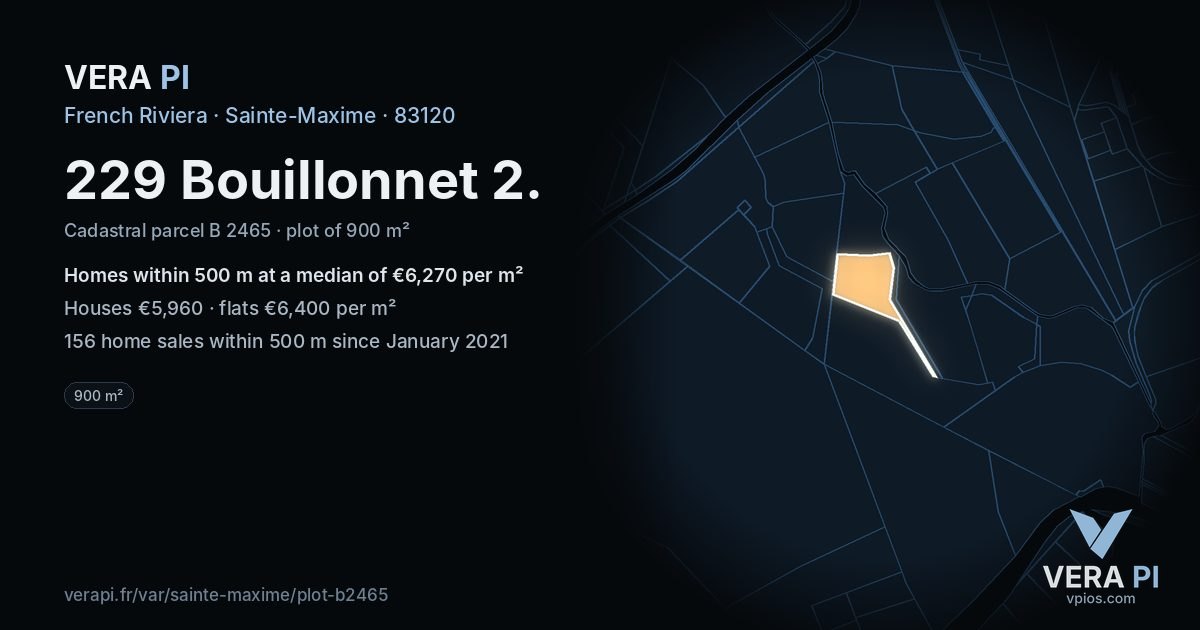 229 Bouillonnet 2, Sainte-Maxime at night – the plot lit, the parcels around coloured by the prices near them